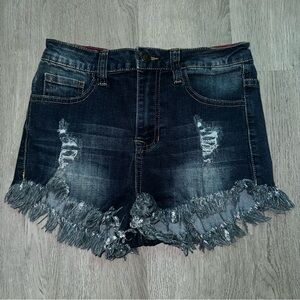 Cello Blue Distressed Jean Shorts with Frayed Hem